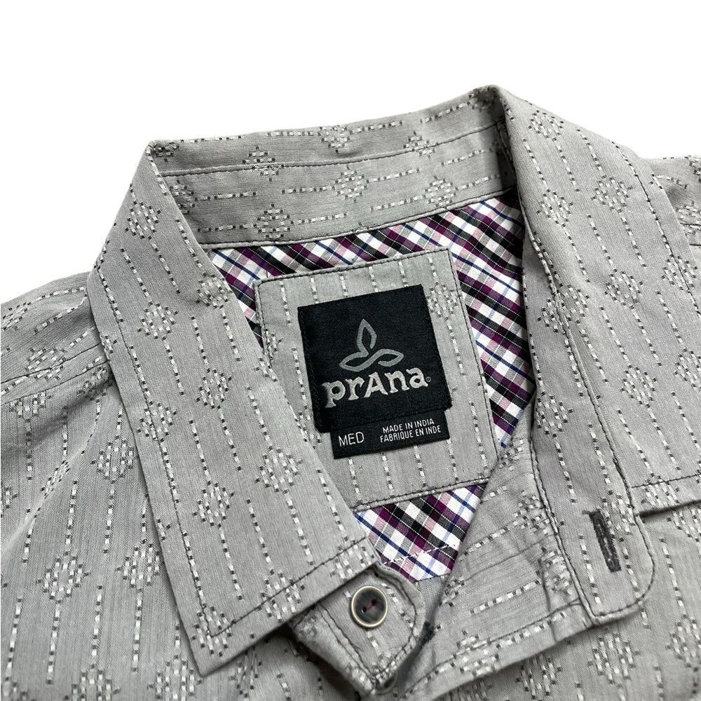 Prana Voyage Light Gray Patterned Button Down Shi… - image 5